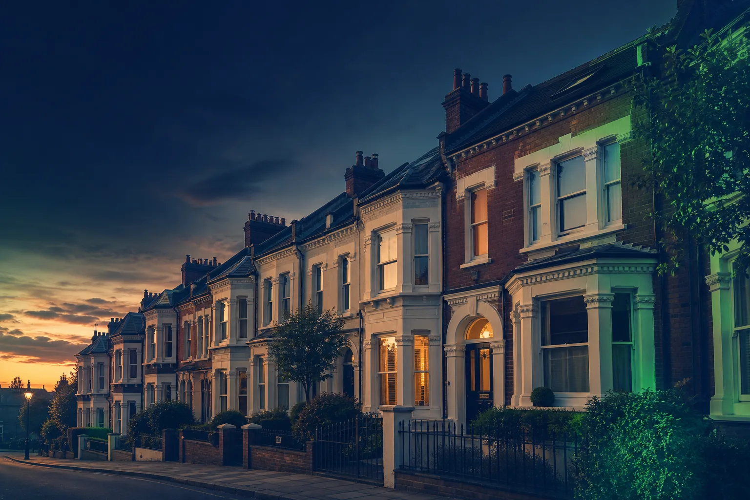 Row of UK terraced houses on a residential street where tenants rent from private landlords